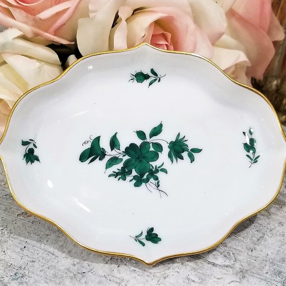 Augarten Wien MARIA THERESA Green Floral Vienna Austria Bon Bon Sauce Dish
